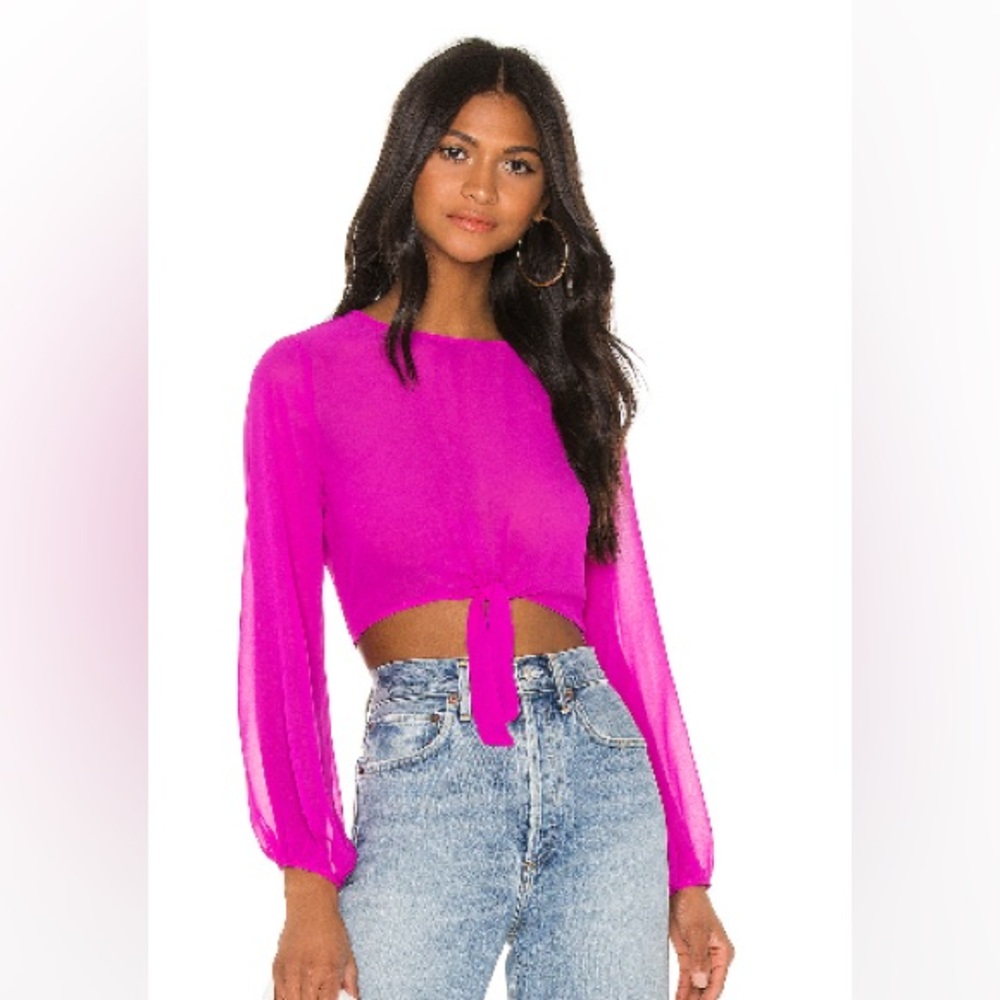 REVOLVE Vibrant Pink Tie-Front Blouse